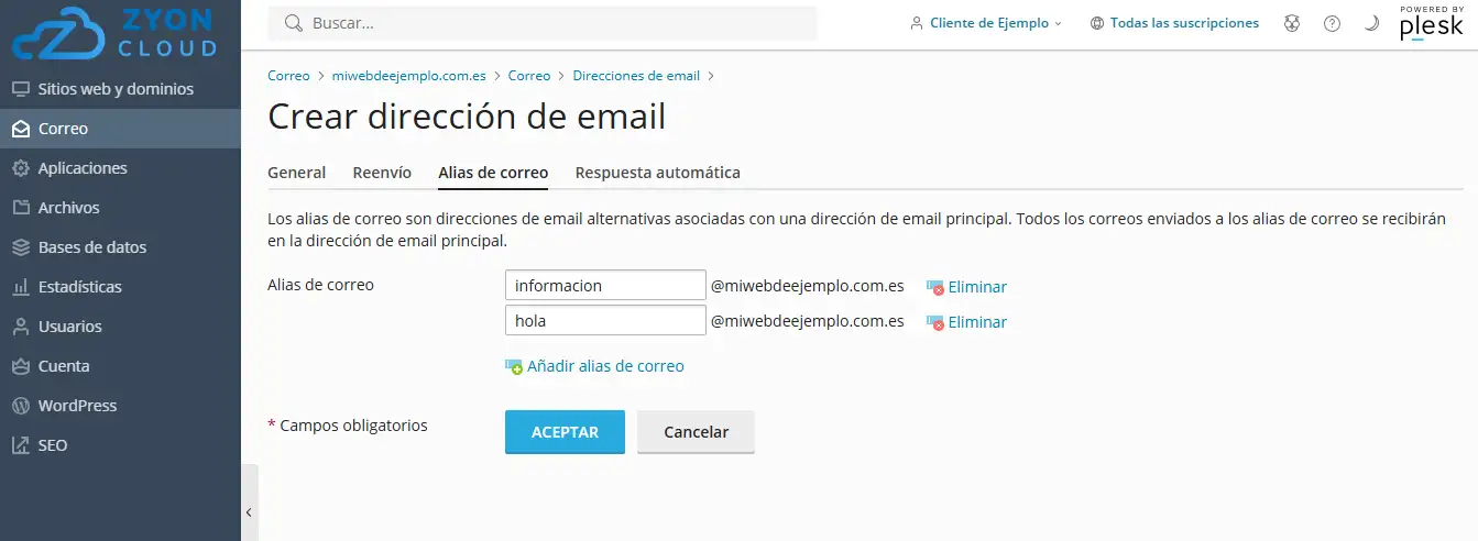 ctas correo plesk 4