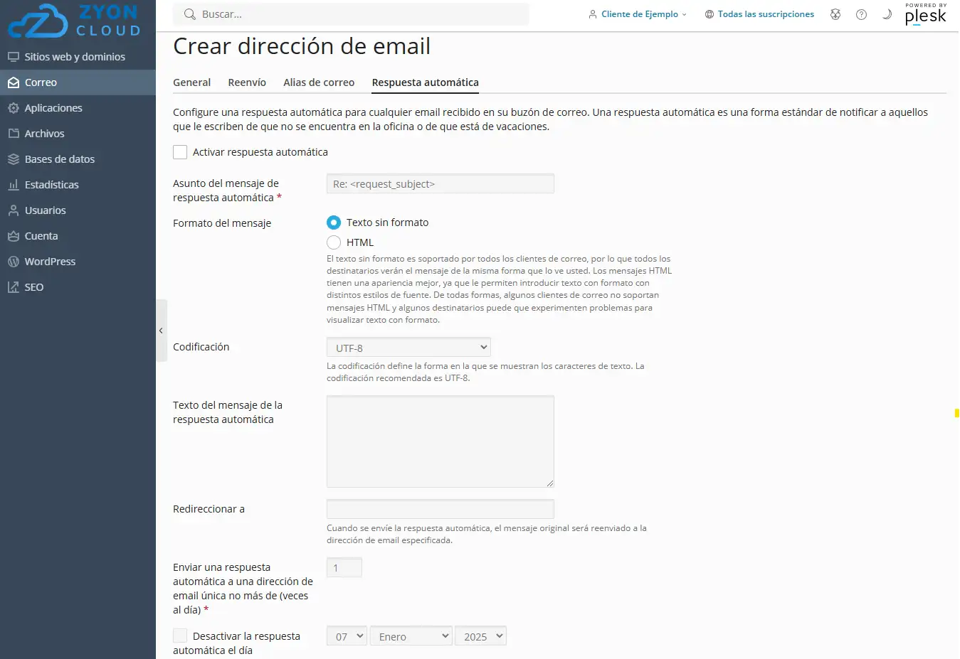 ctas correo plesk 5